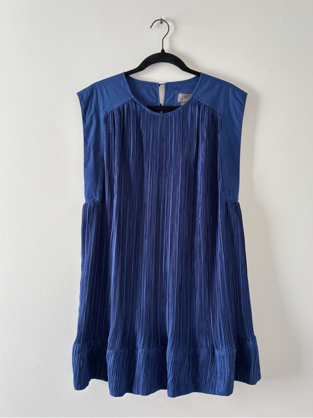 Anthropologie Cap-Sleeve Plisse Mini Dress Swing Sleeveless Loose Flowy Blue